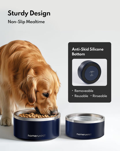 HomeRunPet Dog Bowls, Durable Dishwasher Safe Double Wall Metal Insulated Stainless Steel Food