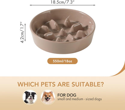 Ceramic 7.3 inch Dog Bowl Slow Feeder, Slow Pet Food Dish for Medium and Small Dog, Stop Bloat