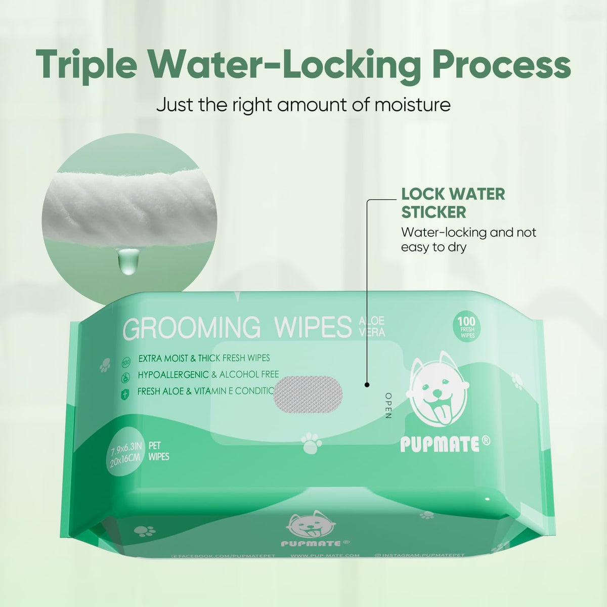 Pet Wipes for Dogs & Cats, Extra Moist & Thick Grooming Puppy Wipes with 300 Fresh Counts, Aloe