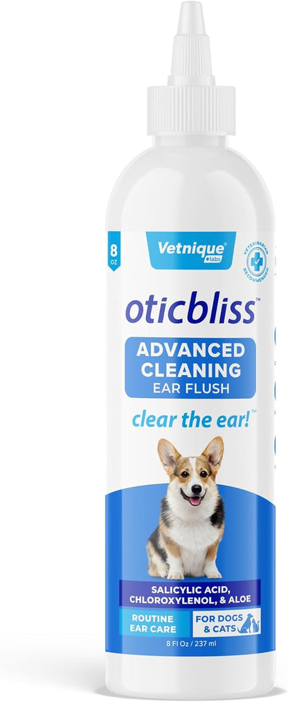 Vetnique Oticbliss Cat & Dog Ear Cleaners: Medicated Dog Ear Drops for Infection, Antiseptic Flush
