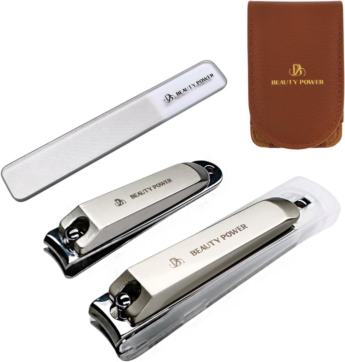 Nail Clippers Set 3 in 1 - Stainless Steel Toe Nail Clippers, Fingernail Clipper, Glass Nail File