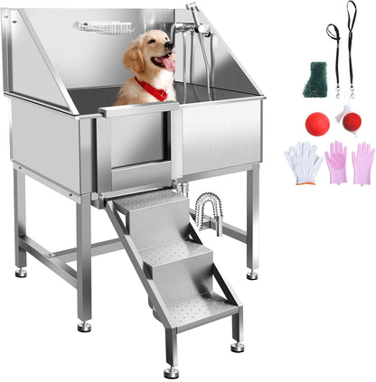 38 Inch Dog Bathing Station for Large Dogs, Stainless Steel Dog Pet Washing Station, Professional