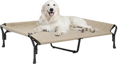 Veehoo Cooling Elevated Dog Bed, XL Raised Pet Cot with Guardrail & Slope Headrest, Durable