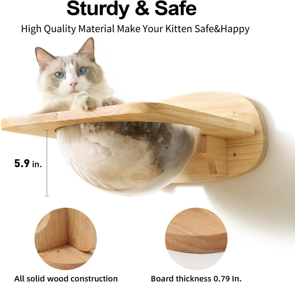 FUKUMARU Cat Wall Furniture Set, Transparent Capsule Kitten Walls Shelves with 2 PCS Pedals