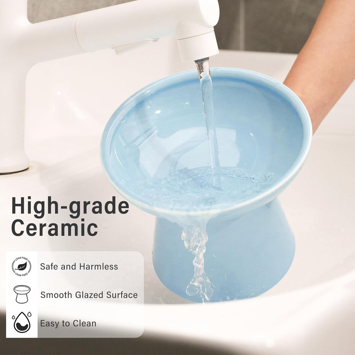 Extra Wide Elevated Ceramic Cat Bowl, 6.2" Shallow Dish for Whisker Fatigue Relief, 5" Height for