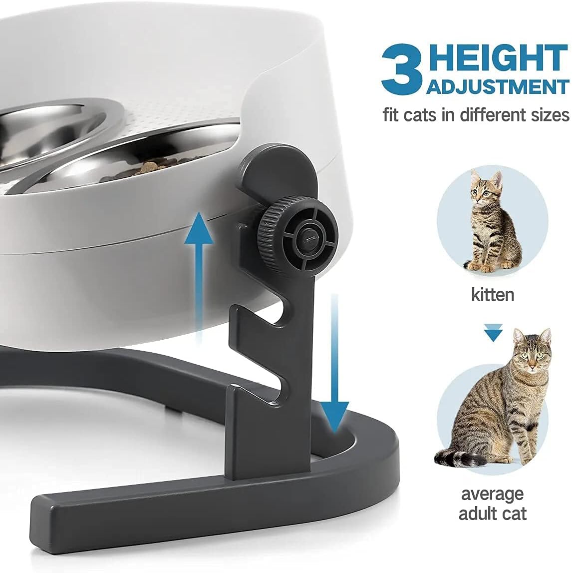 All for Paws Height Adjustable Cat Elevated Bowls Stainless Steel Dog Food Water Bowls, Height