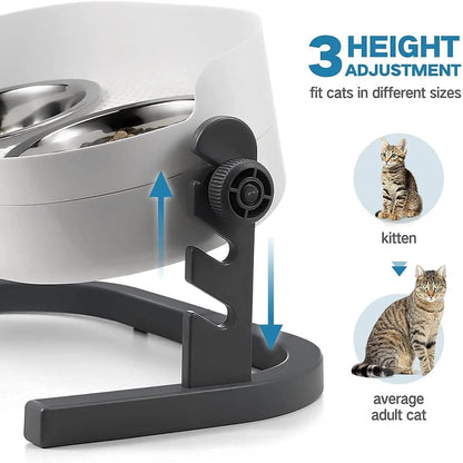 All for Paws Height Adjustable Cat Elevated Bowls Stainless Steel Dog Food Water Bowls, Height