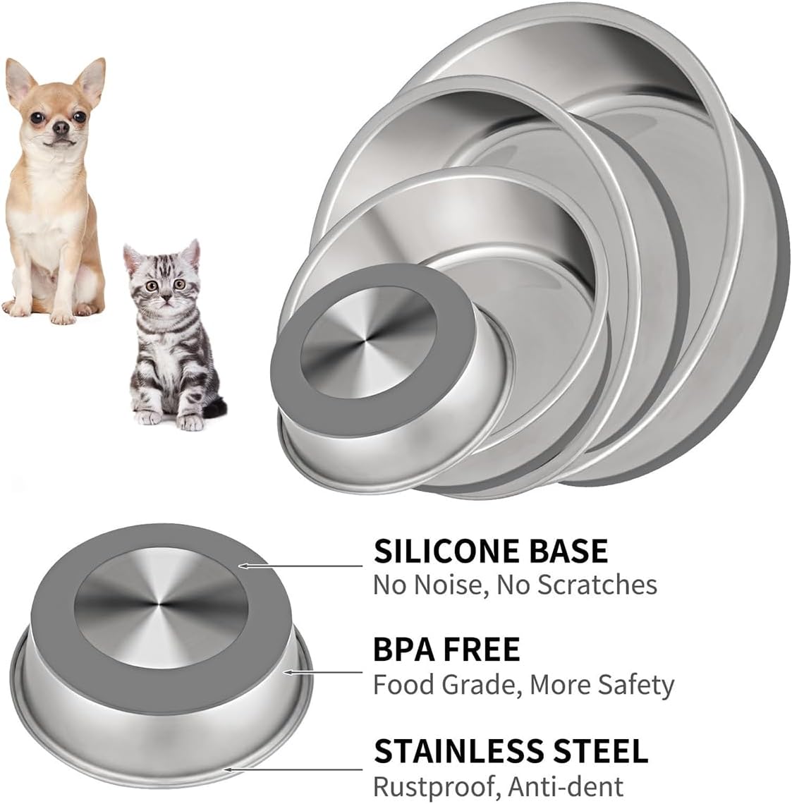 Taglory 2 Cup Stainless Steel Dog Bowls Set of 2 for Food and Water, Silicone Base Anti-Slip, Rust