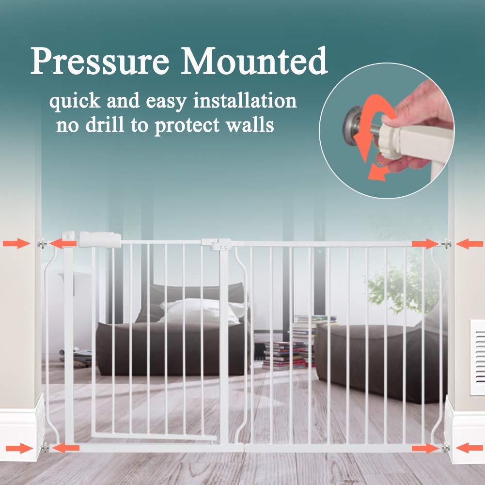ALLAIBB Extra Wide Pressure Mounted Baby Gate Walk Through Child Kids Safety Toddler White Long