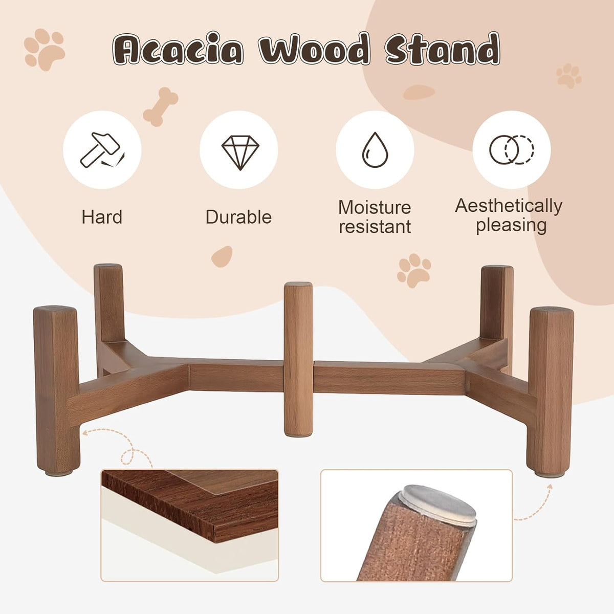 SPUNKYJUNKY Ceramic Elevated Dog Bowl Set with Acacia Wood Stand for Food and Water for Cats and