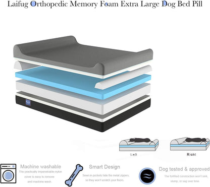 Laifug Orthopedic Memory Foam Extra Large Dog Bed Pillow(50"x36"x10", Chocolate) Durable Water