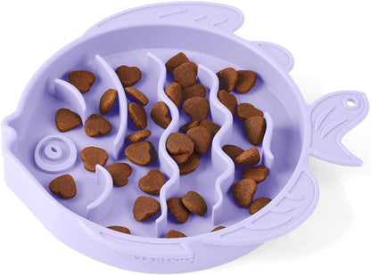 Coomazy 2-in-1 Silicone Slow Feeder Dog Cat Bowls, Lick Mat Interactive Puzzle Toy for Pets Dry/Wet