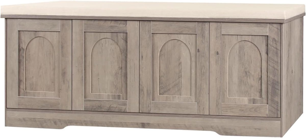 DINZI LVJ Shoe Bench, Entryway Storage Bench with Doors, Cushion, 2-Tier Shoe Rack with 8-Cubby