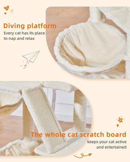 Taoqimiao Cat Tree 57.5-Inch, Cat Tower for Indoor Cats Large Adult, Extra Large Cat Condo, 8 Sisal