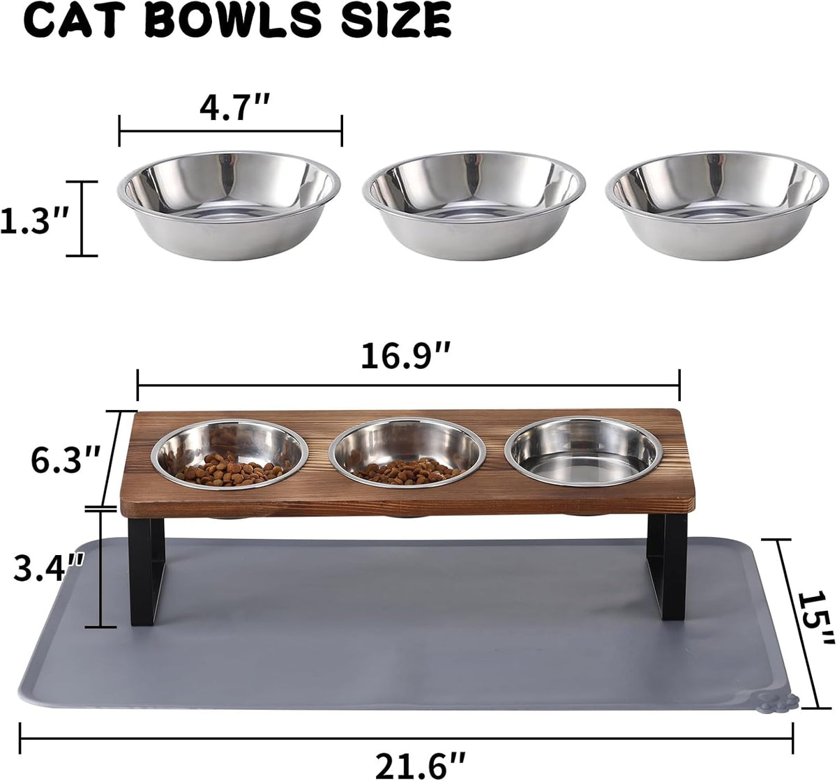 Upgraded Elevated Cat Bowls with Food Mat,15°Tilted Stand Anti Vomiting Raised Cat Dishes for Food