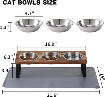 Upgraded Elevated Cat Bowls with Food Mat,15°Tilted Stand Anti Vomiting Raised Cat Dishes for Food