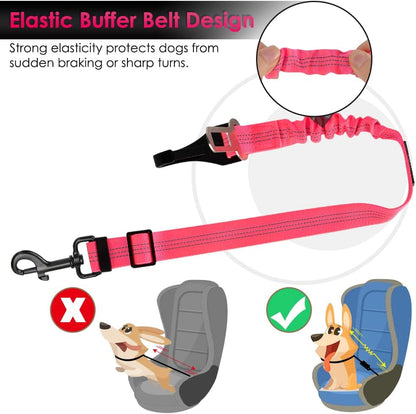 SlowTon 2 Pack Dog Seat Belt, 2 in 1 Attachment, Hook Latch Bar or Seatbelt Buckle with Elastic