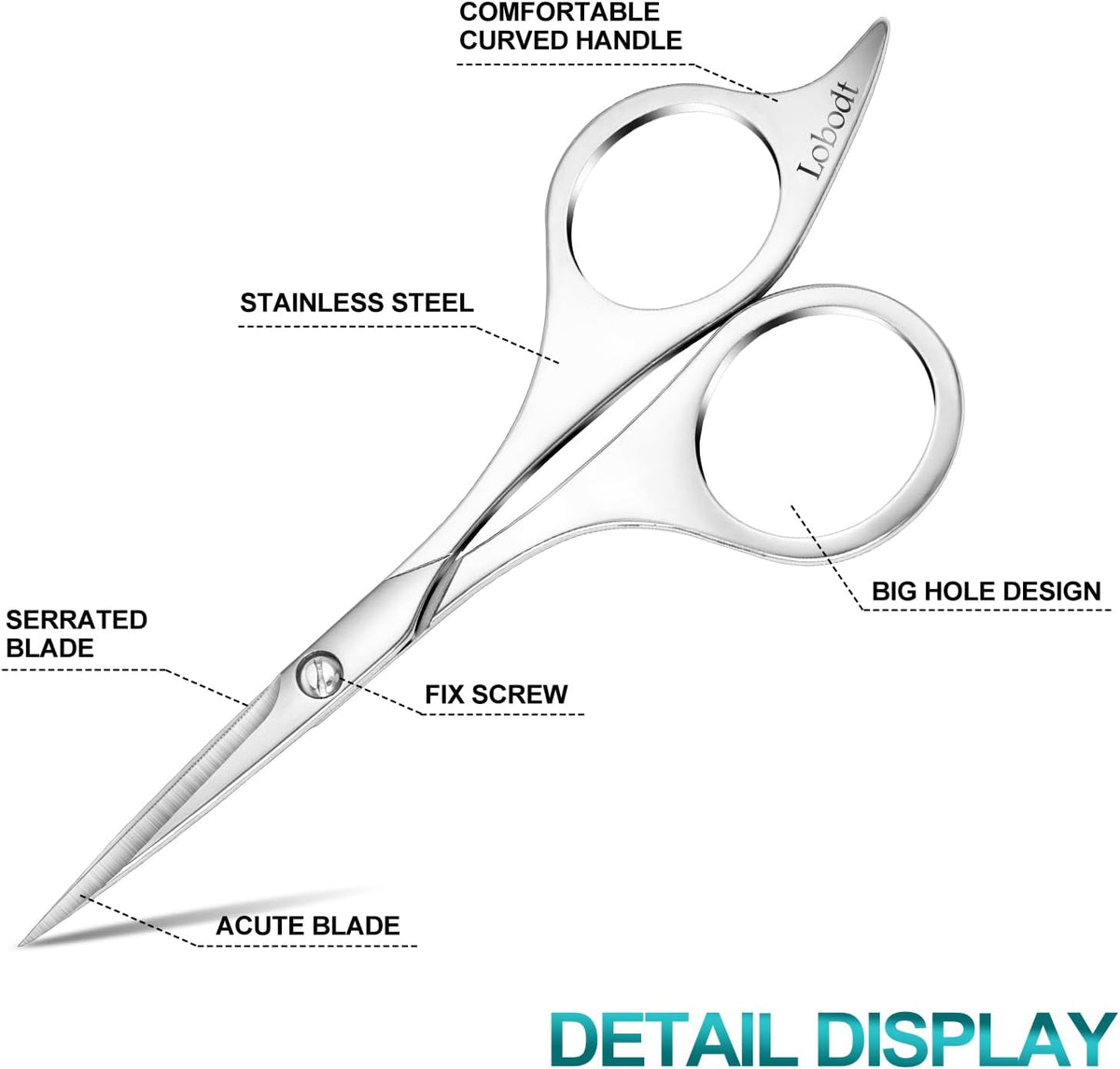 Professional beard scissors, 4.9-inch (silver) small pointed stainless steel hairdressing scissors
