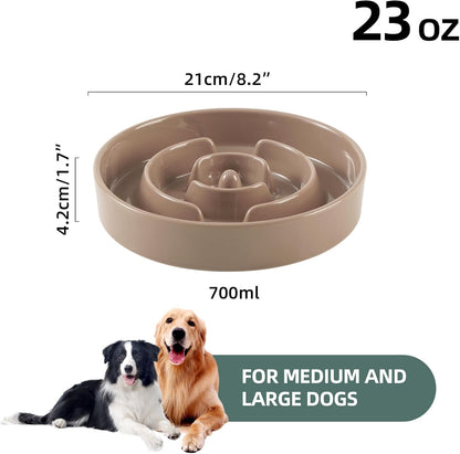 8.2inch Ceramic Slow Feeder Dog Bowl for Medium and Large Breed, Puzzle Dog Food Dish