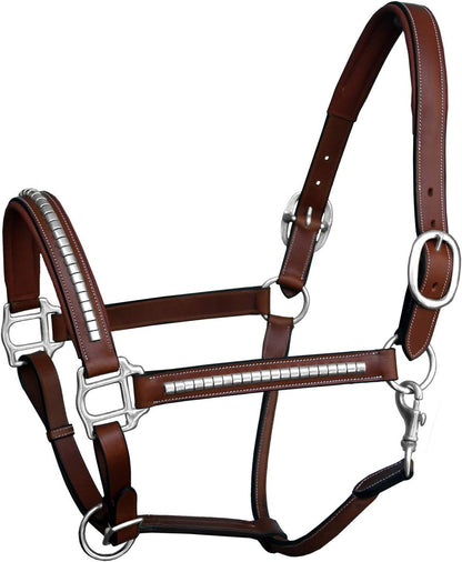 Exion Leather Horse Halter with Padding & Clincher Studs – Adjustable Quick‑Release Crownpiece