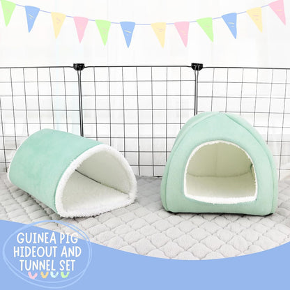 Guinea Pig Hideout and Tunnel Set, Soft Plush Bed & Play Tunnel for Guinea Pigs, Rabbits, Ferrets