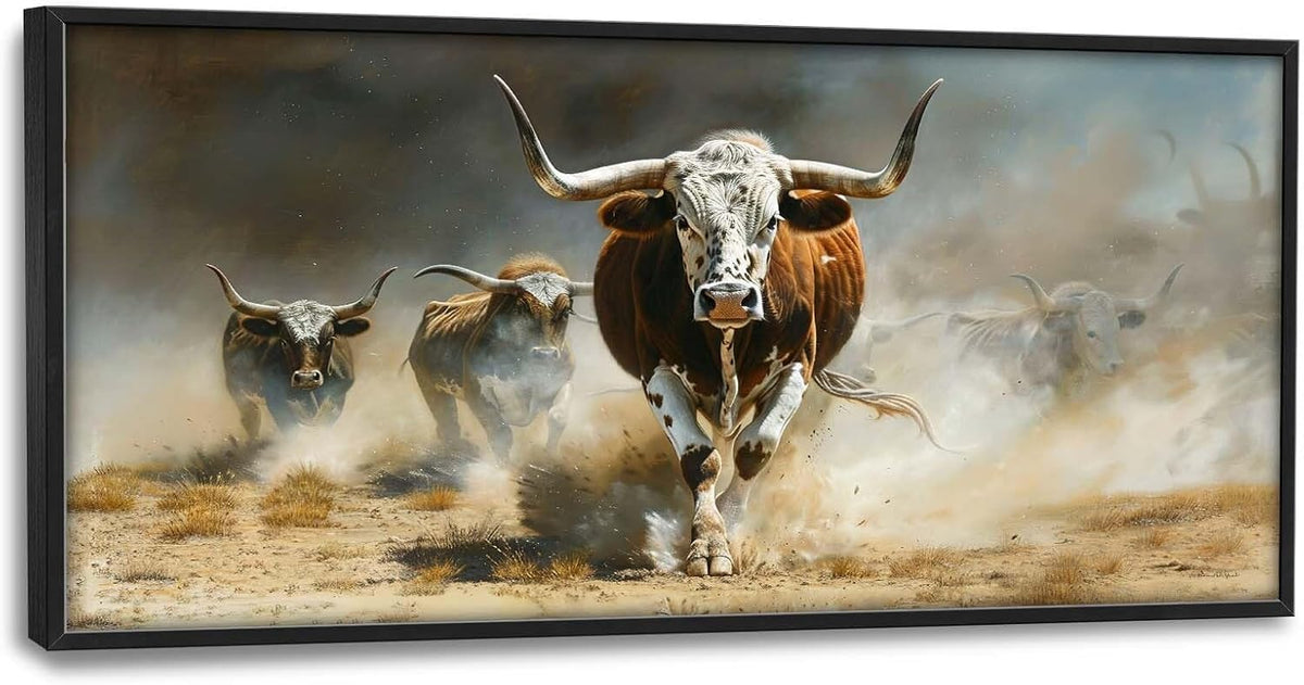Highland Cow Large Wall Art Western Running Longhorn Pictures Rustic Wild Animal Wall Decor Canvas