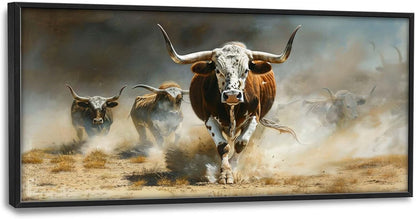 Highland Cow Large Wall Art Western Running Longhorn Pictures Rustic Wild Animal Wall Decor Canvas