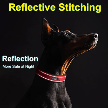 Fida Heavy Duty Dog Collar 1.5” Width, Ultra Soft Neoprene Padded, Adjustable Reflective Nylon Pet