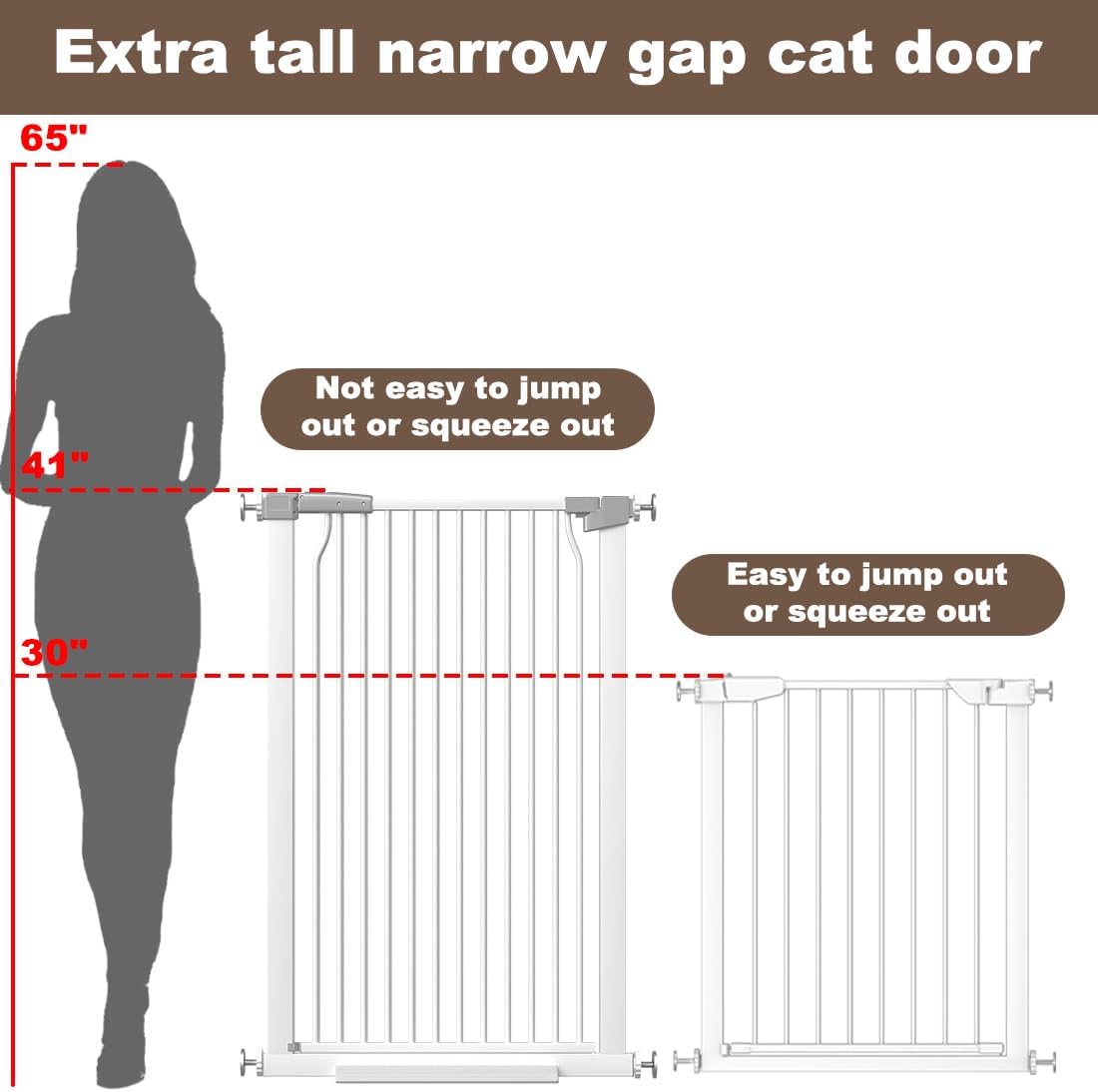 41" Extra Tall Cat Gate for Doorway, 60.3-62.9'' Metal Pet Baby Safe Gate, Extra Wide Pressure