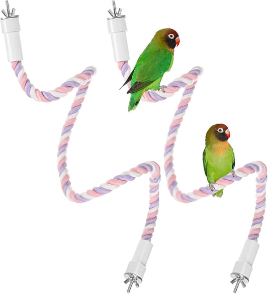 2-Pack Rope Perches for Bird Cages, 31.5 in Length Comfort Grip Flexible Rope Perch Beak & Paw