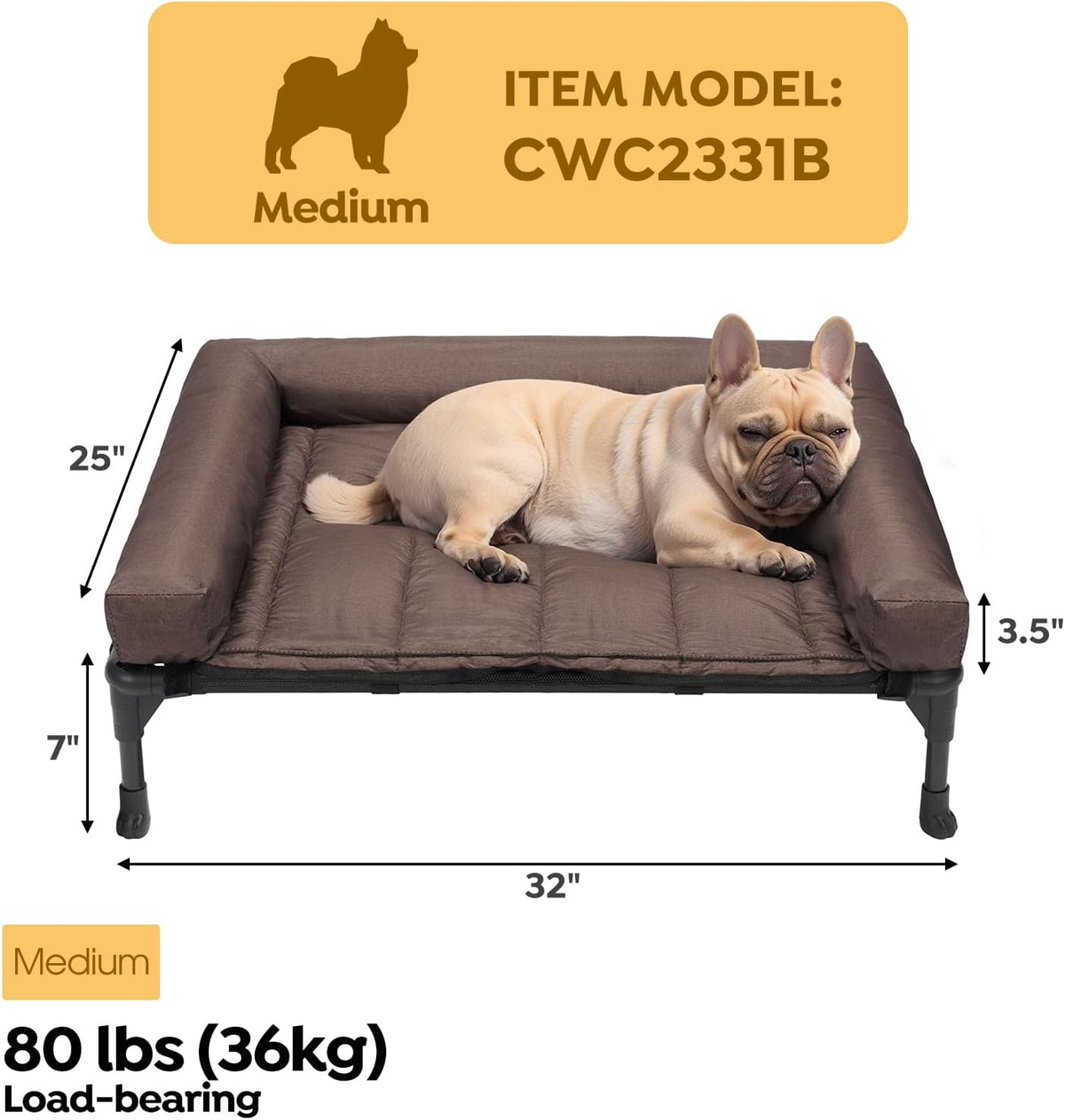 Veehoo Cooling Elevated Dog Bed Add Removable Waterproof Bolster Cushion Mat, Raised Pet Cot with