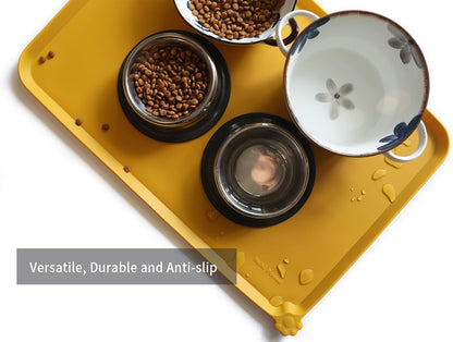 Hoki Found Large Silicone Pet Food Mats Tray - Non Slip Pet Dog Cat Bowl Mats Placemat - Dog Pet