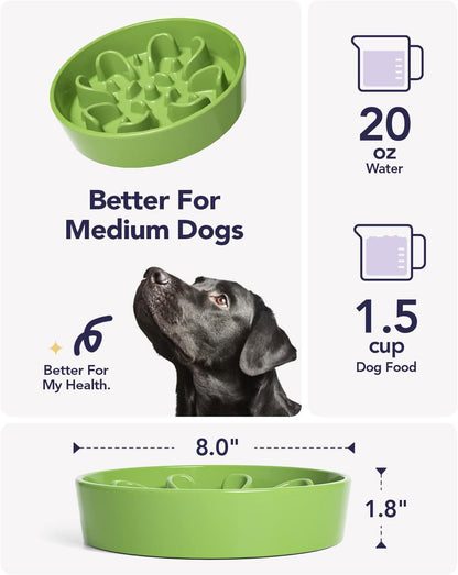 LE TAUCI Slow Feeder Dog Bowls Ceramic, 1.5 Cups Dog Food Bowl, Puppy Slow Feeder Dish for Fast
