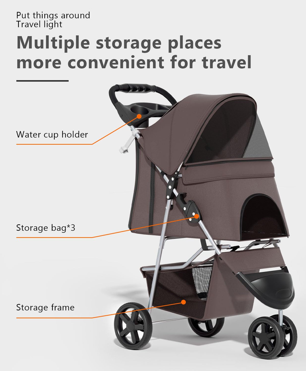 Pet Stroller with 3 Wheels for Small/Medium Pets, Portable Travel Foldable Carrier Jogger for Dog