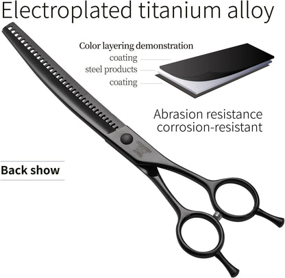 Fenice Peak Professional Dog Grooming Scissors Pet Curved Chunker Shears 7.0'' Extremely Sharp
