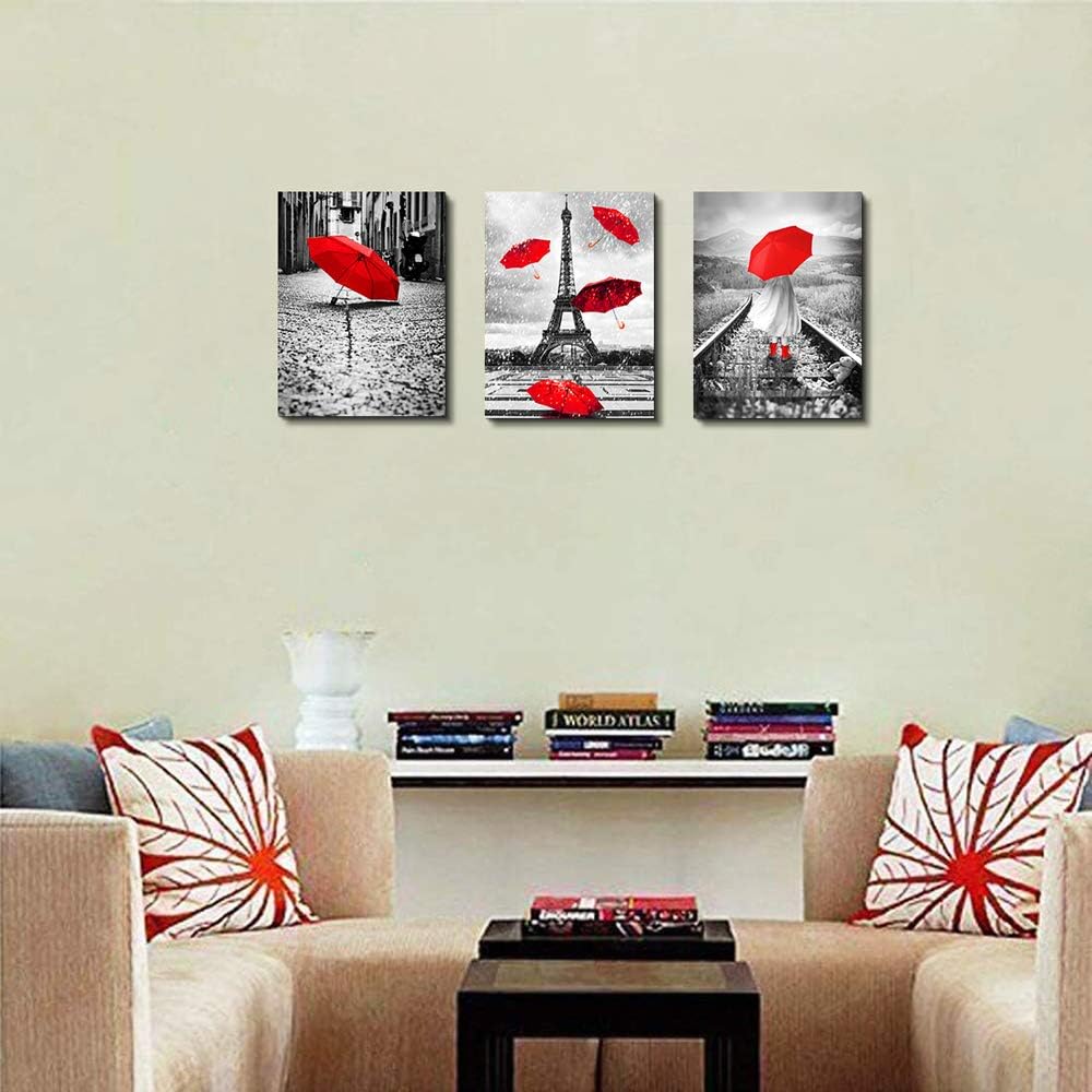 Black and white landscape Eiffel Tower 3 Piece Wall Art for Living Room Bathroom Decorations