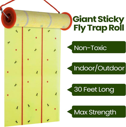 Qualirey 295 ft Giant Sticky Fly Traps, 30 Feet Fly Strips for Indoor Outdoor Hanging Flying Tapes