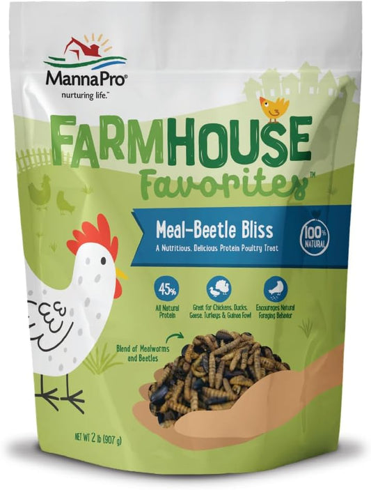 Manna Pro Farmhouse Favorites Beetle Bliss Poultry Treat – Blend of Mealworms and Beetles – All