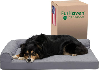 Furhaven Cooling Gel Dog Bed for Large/Medium Dogs w/ Removable Bolsters & Washable Cover, For Dogs