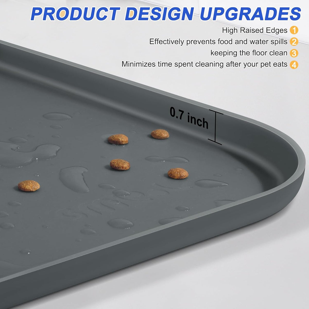 Silicone Pet Feeding Mat with Raised Edge for Food and Water, Dog Bowl Mats, Cat Bowls Placemat
