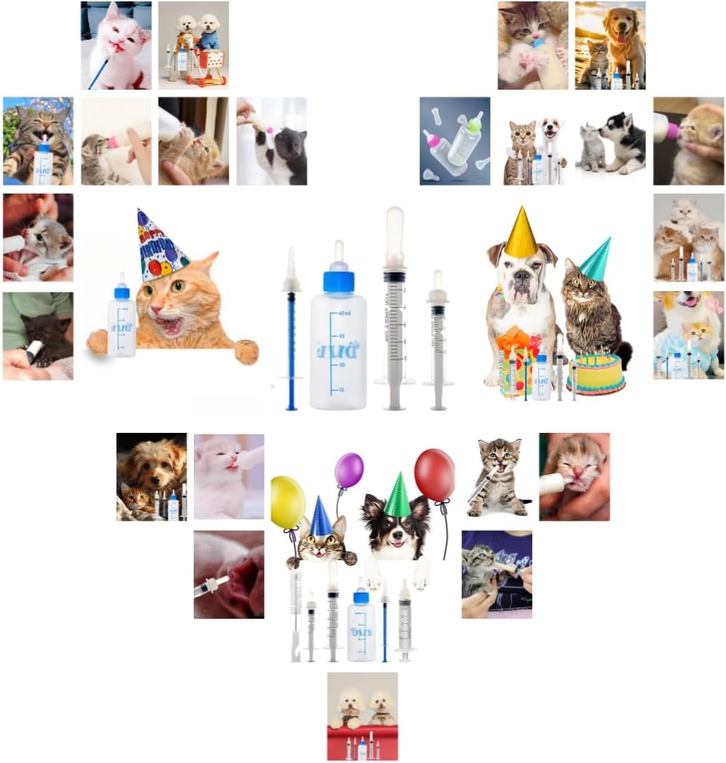 Kitten Bottle Feeding Kit 1ml 3ml 5ml 10ml 60ml - Kitten Puppy Milk Replacement Small Animals