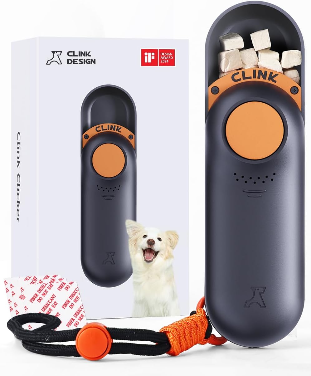 Clink Design Clicker Dog Trainer & Dog Treat Pouch Alternative, Puppy Essentials Dual Use 2 in 1