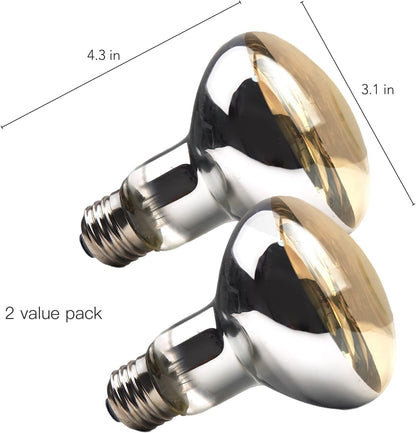 MRREPTILE Reptile Heat Lamp Bulbs, 2-Pack 75W Intense Basking Bulbs, Reptile Basking Lamps, Bearded
