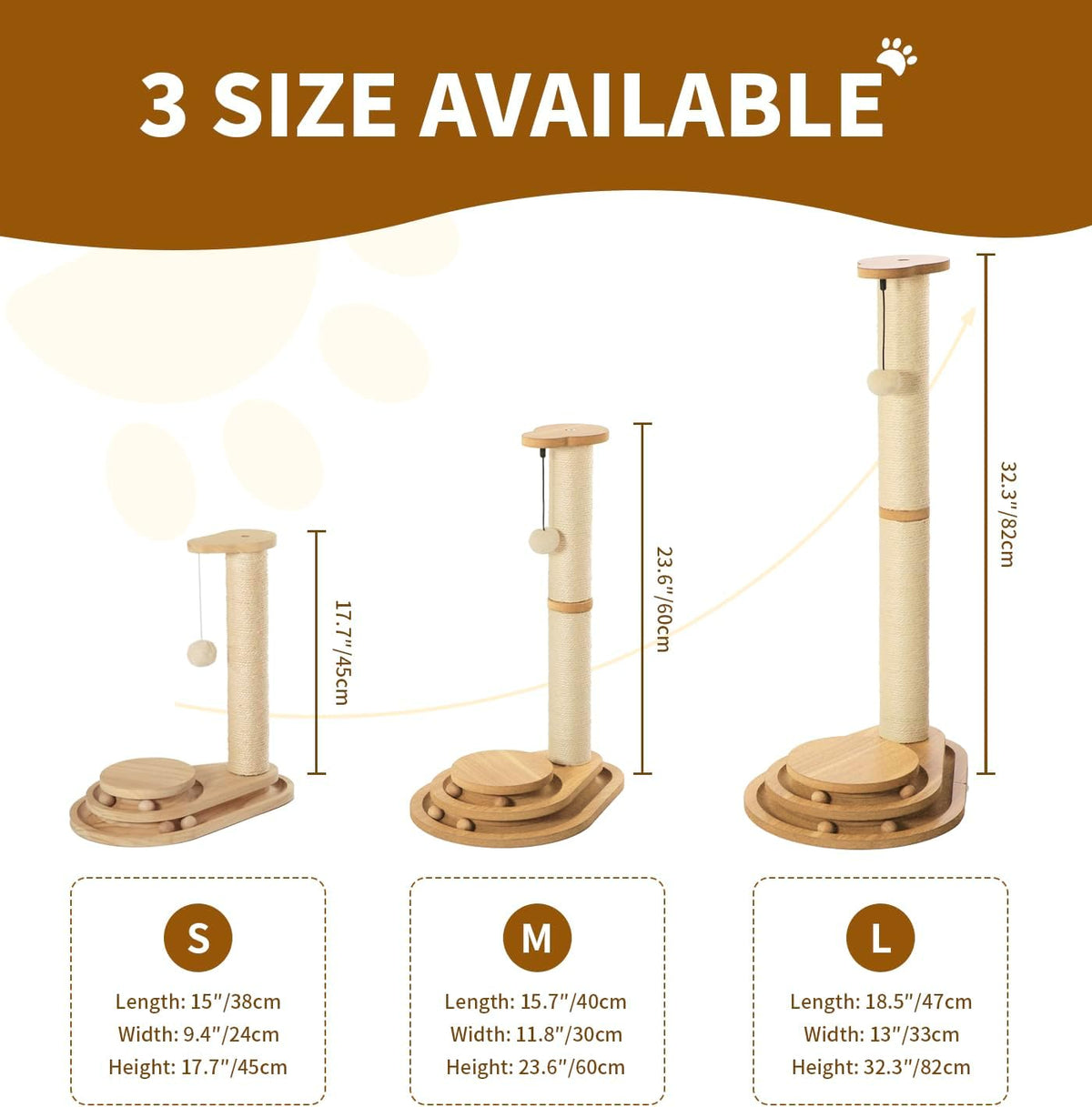 Made4Pets Cat Scratching Post Cat Scratcher Kitten Toys for Indoor Cats Wooden Ball Track Two-Layer