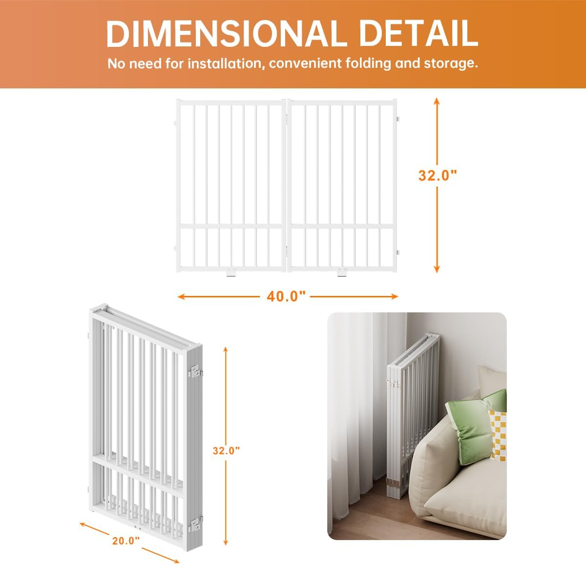 Full Metal Freestanding Dog Gate with Door, 32''Height Foldable Pet Dog Fence for Indoor & Outdoor