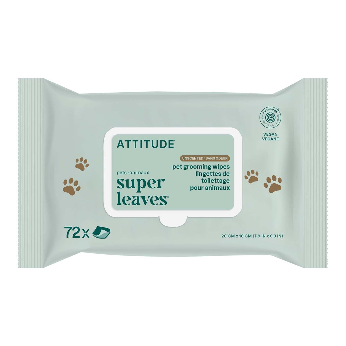 ATTITUDE Pet Wipes for Dogs & Cats, 99% Water, EWG Verified, Gentle & Unscented Cleaning Wipes for