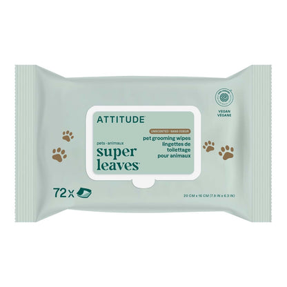 ATTITUDE Pet Wipes for Dogs & Cats, 99% Water, EWG Verified, Gentle & Unscented Cleaning Wipes for