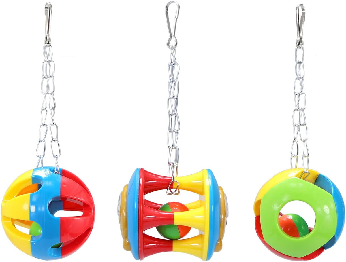 Litewoo 3 Pack Bird Chew Toy Bells Balls Set Parrot Training Toy Cage Accessories for Parakeet