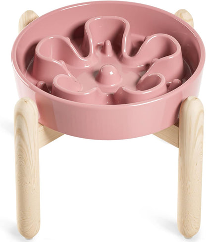 LE TAUCI Ceramic Slow Feed Dog Bowls, Elevated for Small and Medium Breed Dogs, Anti-Gulping Pet