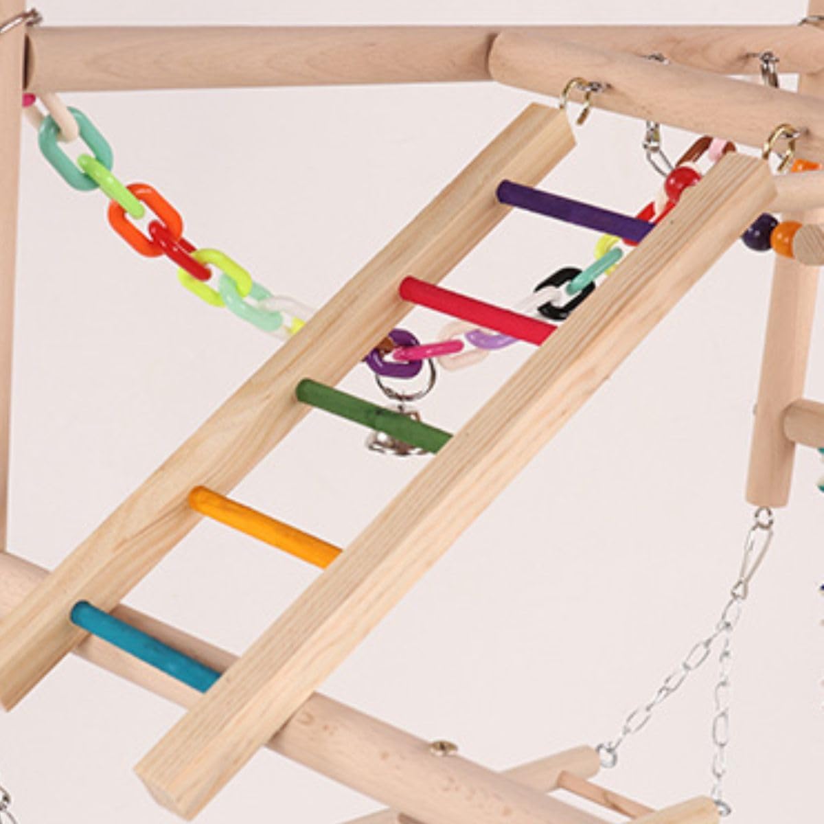 Bird Playstand Parrot Playground Wood Play Stand Gym Perch 4 Ladder Playgym with Exercise Toys